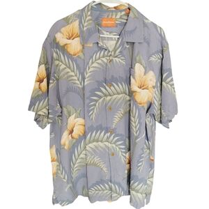 Tommy Bahama Silk Hawaiian Blue Floral Camp Shirt Resort Tropical Size XL